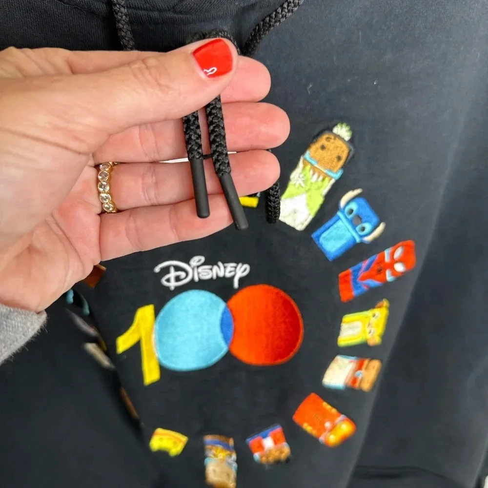 Disney 100 Womens 2XL Hoodie Black Graphic Sweatshirt Anniversary Characters - Picture 6 of 8